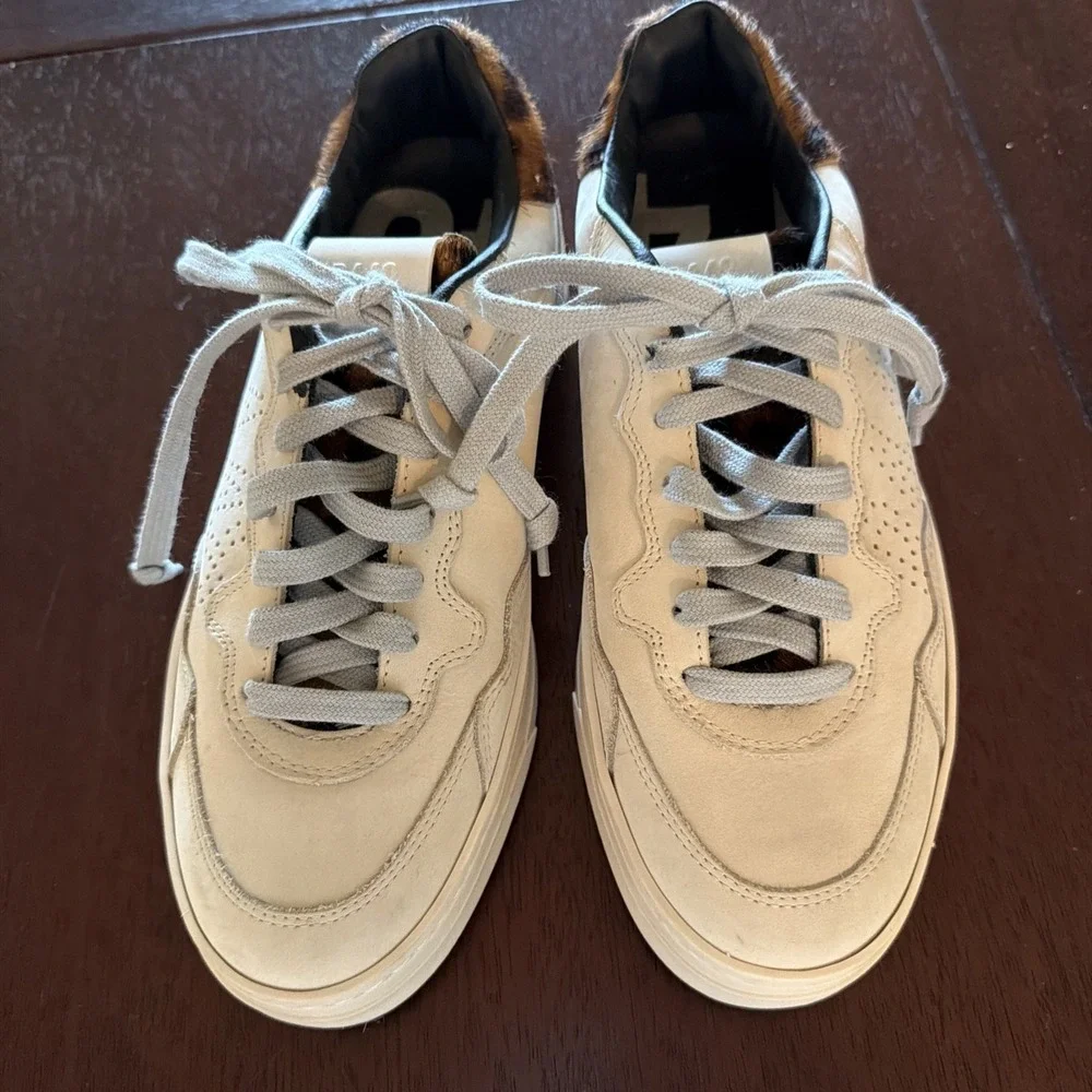 P448 Bali Sneaker Cream Leopard Print Calf Hair Women's 37 US 7